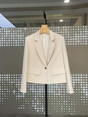 Button Lapel Neck Blazer Crop Blazer Long Sleeve