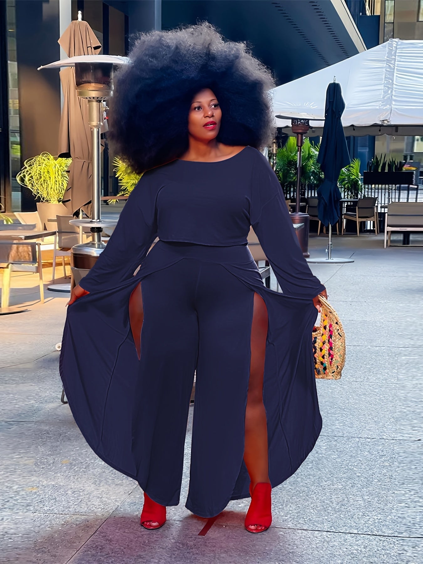 One Shoulder Top & Wide Leg Pants Set Women's Casual Outfit