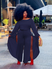 One Shoulder Top & Wide Leg Pants Set Women's Casual Outfit