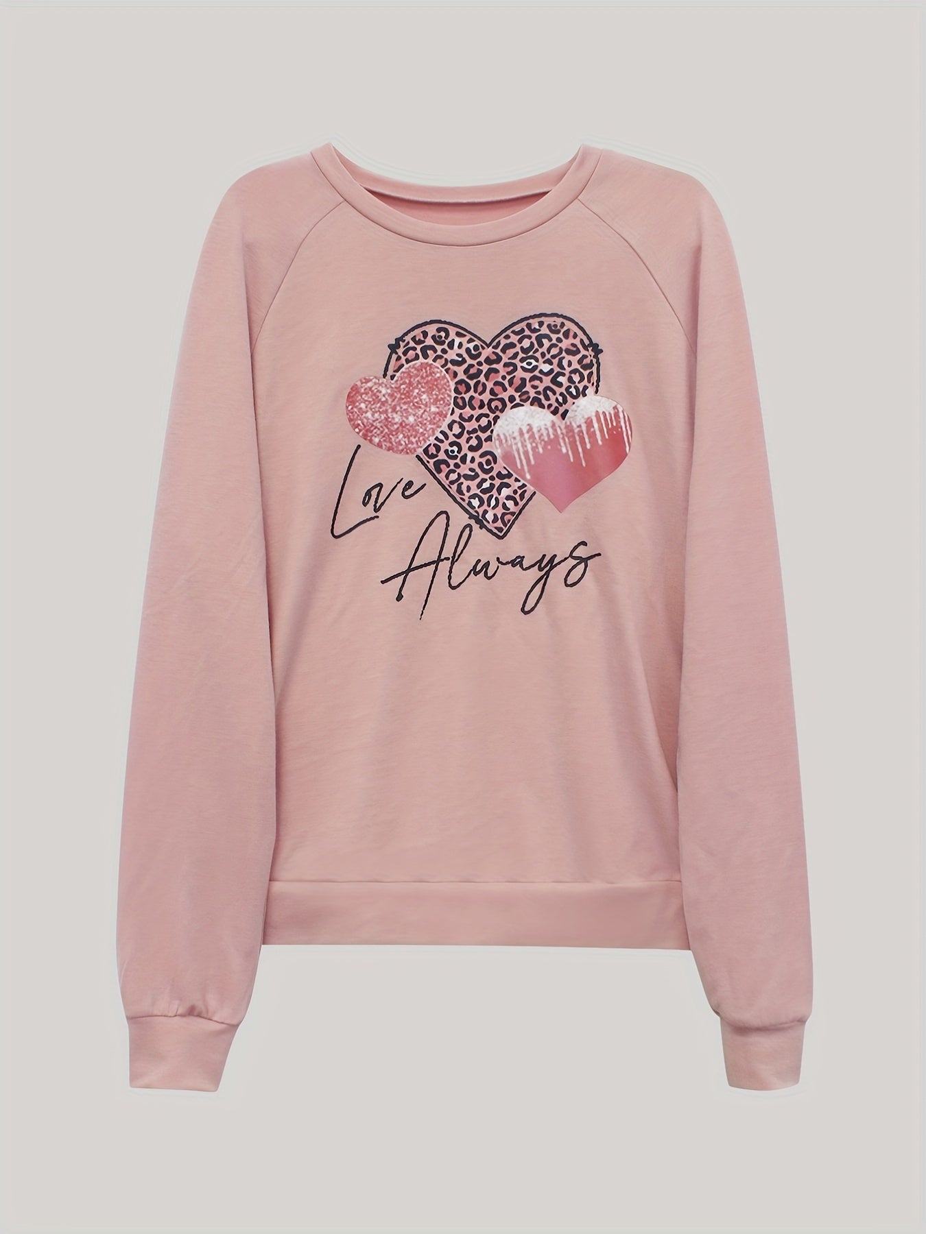 Love Always Heart Print Sweatshirt Crew Neck Long Sleeve