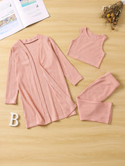 Girl's Cable Knit 2pcs Cardigan & Tank Top & Pants Set