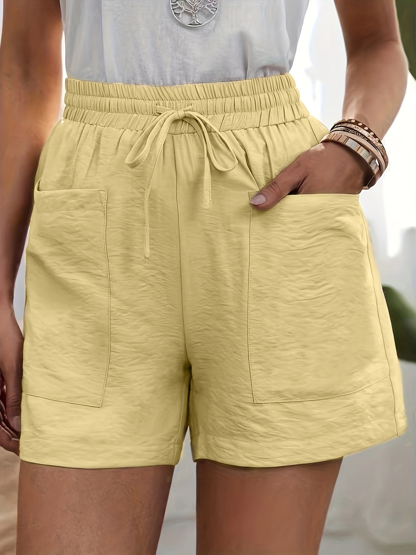 Dual Pockets Drawstring Shorts Women's Clothing