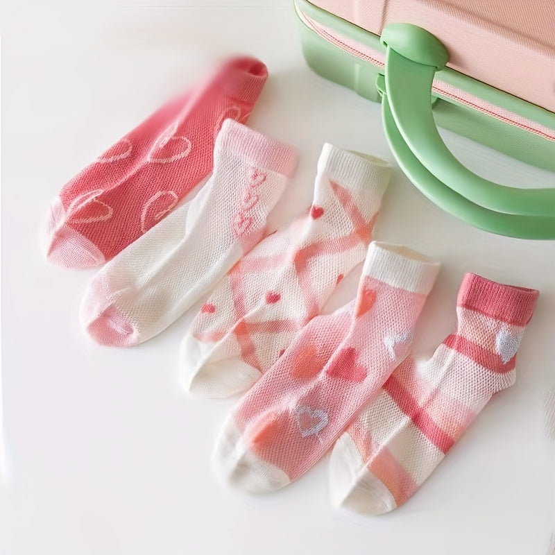5 Pairs Cartoon Heart Knit Socks Girls Accessories