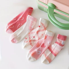 5 Pairs Cartoon Heart Knit Socks Girls Accessories