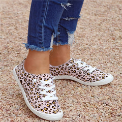 Leopard Print Flat Sneakers Lace Up Casual Skate Shoes Women's Footwear