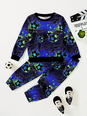 Boy's Soccer Allover Print 2pcs Sweatshirt & Sweatpants Set