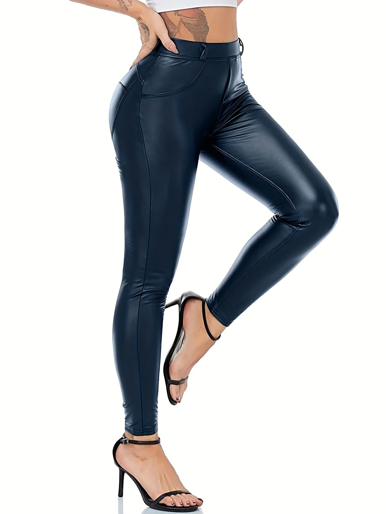 High Waist Faux Leather Sports Tight Pants