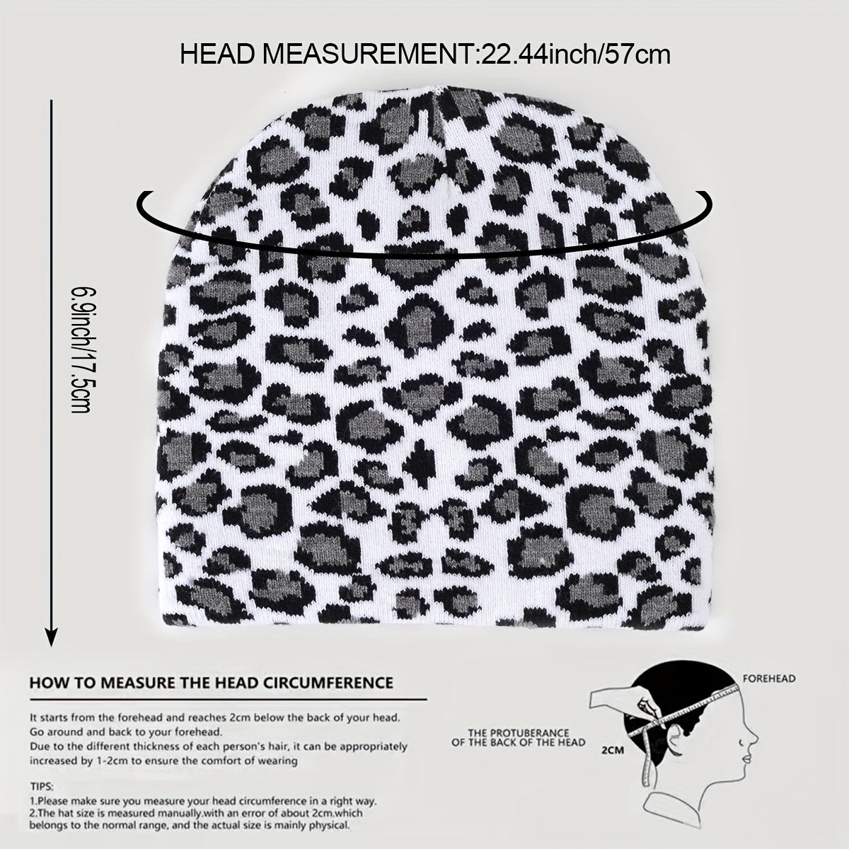 Leopard Jacquard Beanie Y2K Unisex Warm Hat Hip Hop Ski Hats Vintage Beanies