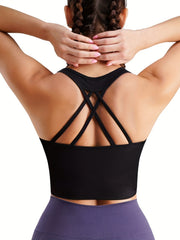 Strappy Racerback Yoga Sports Bra Crop Top Camisole Medium Impact Workout Bra