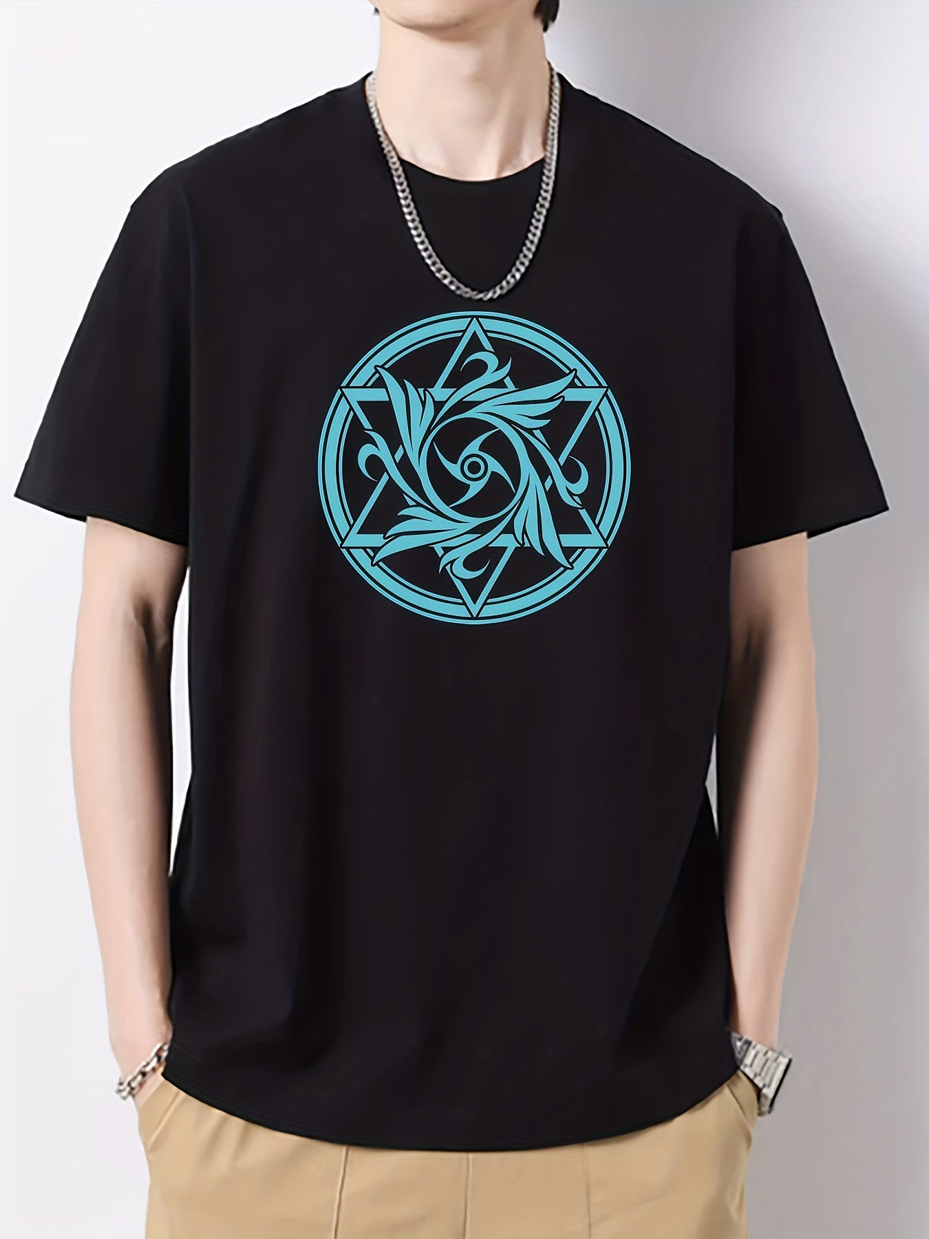 Ethnic Pattern Print Men's Active T-shirt Crew Neck Casual Summer Tee