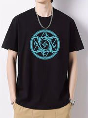 Ethnic Pattern Print Men's Active T-shirt Crew Neck Casual Summer Tee