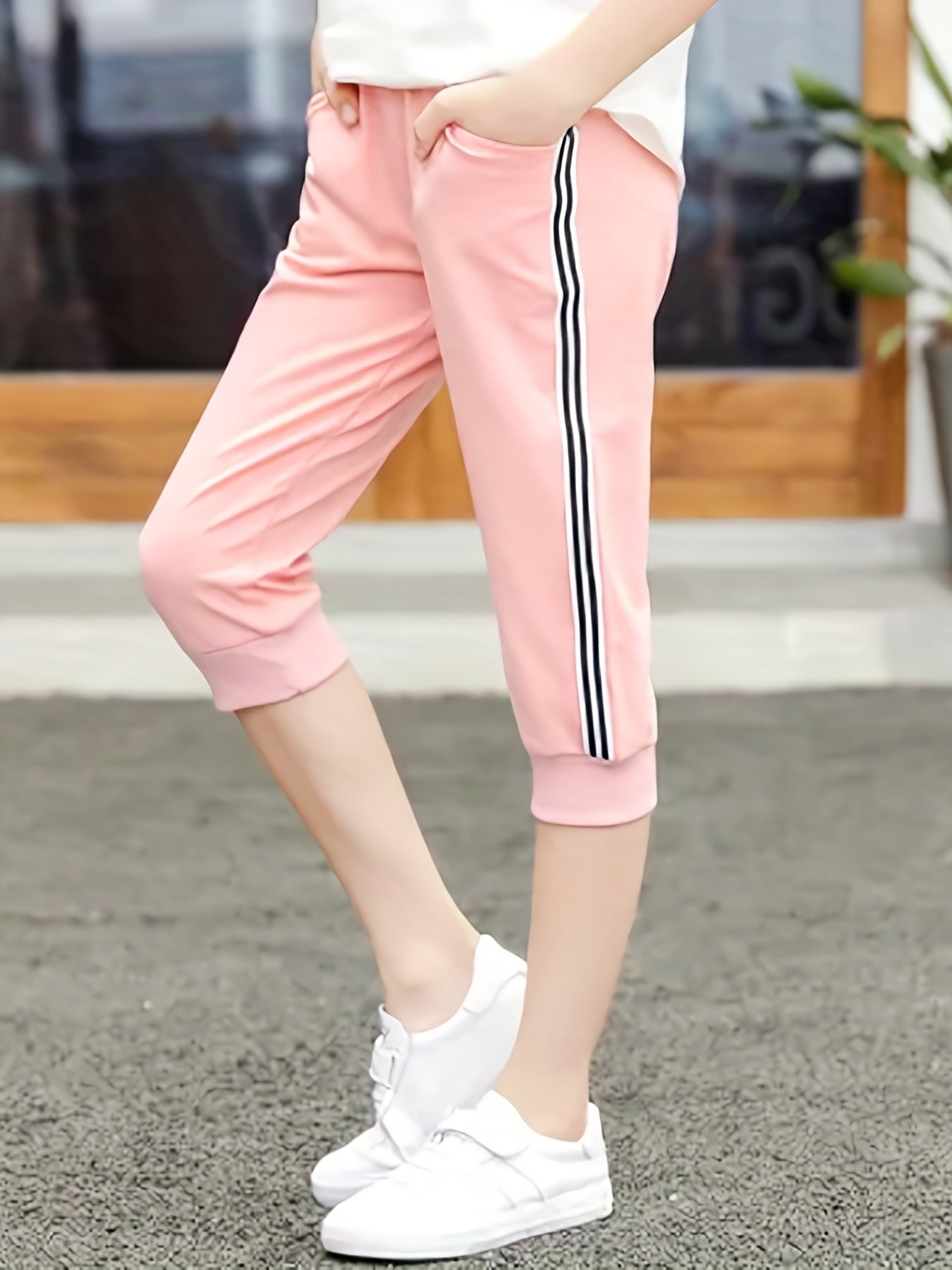 Girls Striped Taping Capris for Summer
