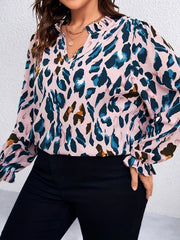 Leopard Print Flounce Sleeve V Neck Blouse