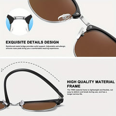 Retro Semi Rimless Polarized Men's Driving Sunglasses UV Protection