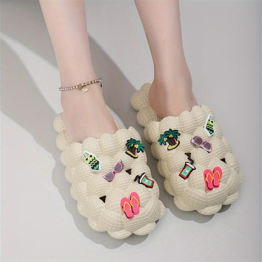 Women's Bubble Slides with Charms - Non Slip Indoor Bathroom Shoes
