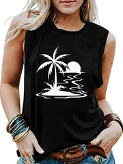 Landscape Print Crew Neck Tank Top for Summer