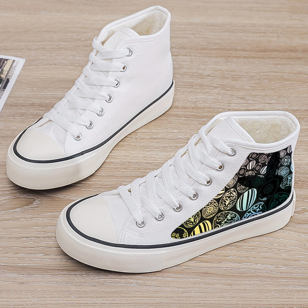 Easter Egg Pattern High Top Skate Shoes with Warm Lining