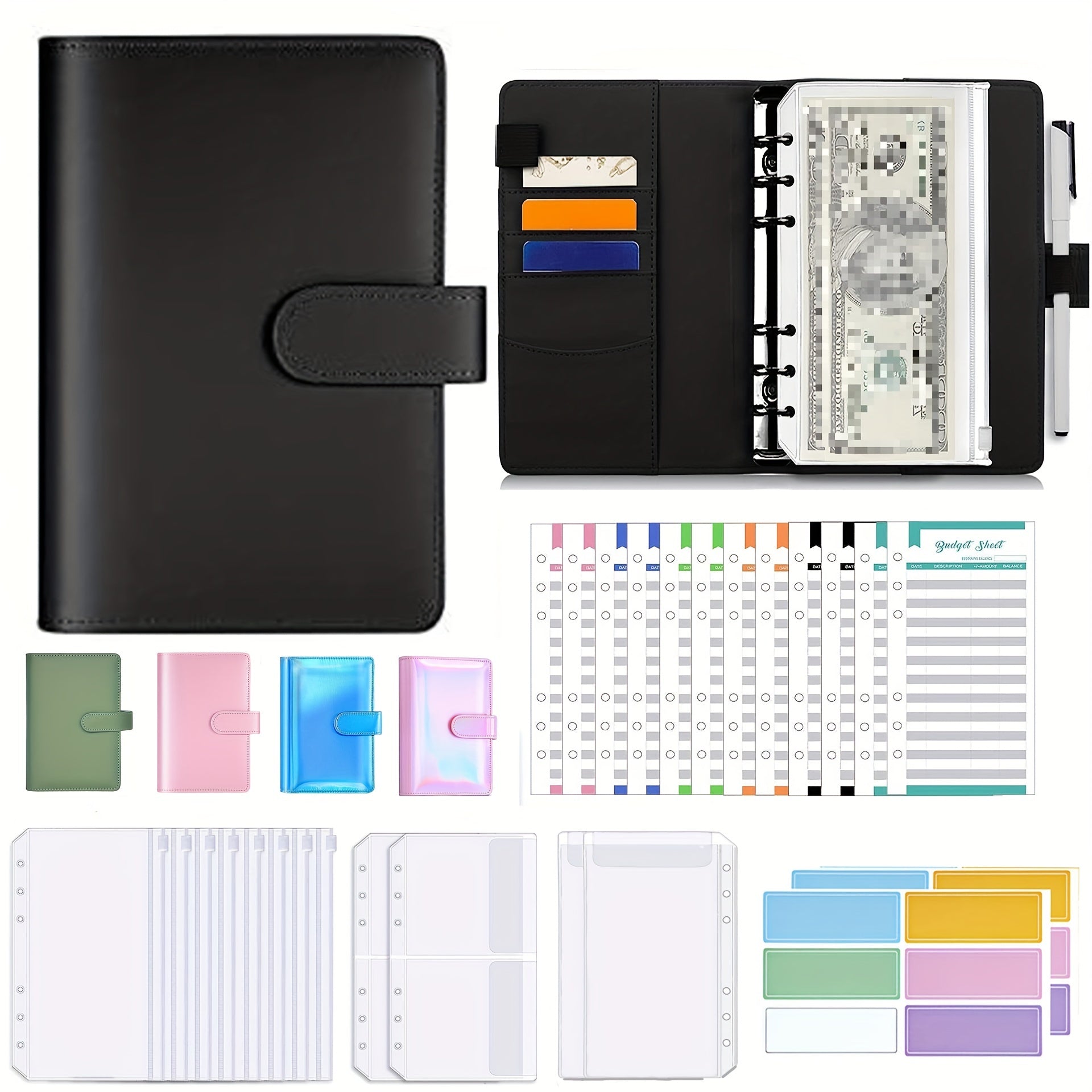 Budget Binder w/ Zipper Envelopes & Expense Sheets Money Organizer
