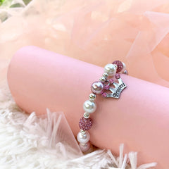 Princess Crown Charm Beaded Bracelet Gift Girls