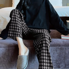 Cozy Pajama Set Long Sleeve Top & Plaid Pants Women's Sleepwear