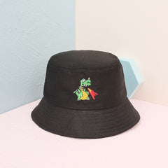 Dinosaur Embroidery Bucket Hat Solid Casual Summer Sunscreen Fisherman Cap