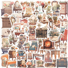 50pcs Retro Furniture Series Graffiti Stickers for DIY, Guitar, Skateboard