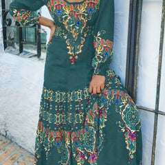 Boho Dress Women's Plus Tribal Print Long Sleeve Scoop Neck Medium Str