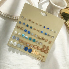 30Pairs Girls Stud Earrings Rhinestone & Faux Pearl Kids Accessories