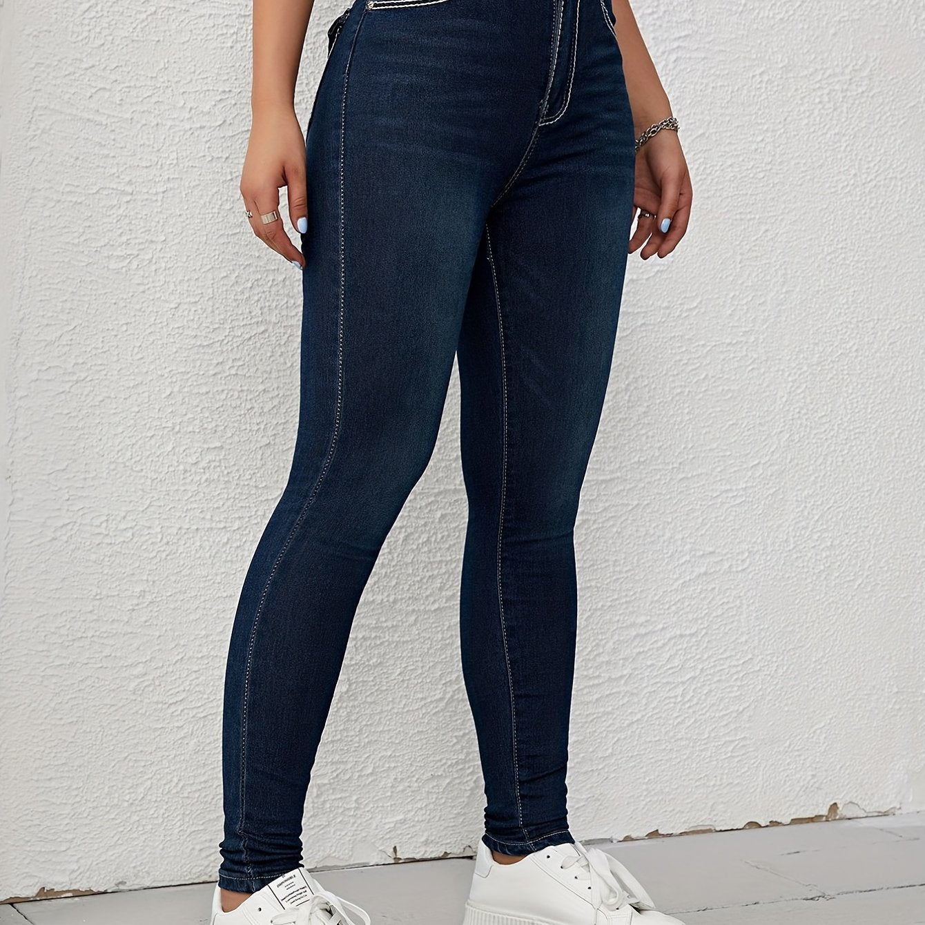 Dark Slim Fit Skinny Jeans Versatile Slash Pockets Slight Stretch