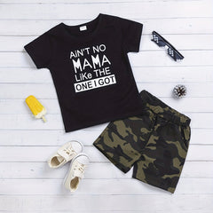 Toddler Boys Letter Print Top & Camo Shorts Set