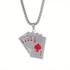 Hip hop Style Poker Card Pendant Necklace Punk Stainless Steel Jewelry