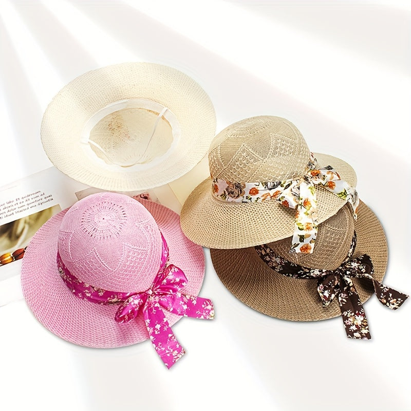 Sun Hat Ribbon Bowknot Solid UV Protection Bucket Hats Women