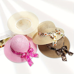 Sun Hat Ribbon Bowknot Solid UV Protection Bucket Hats Women