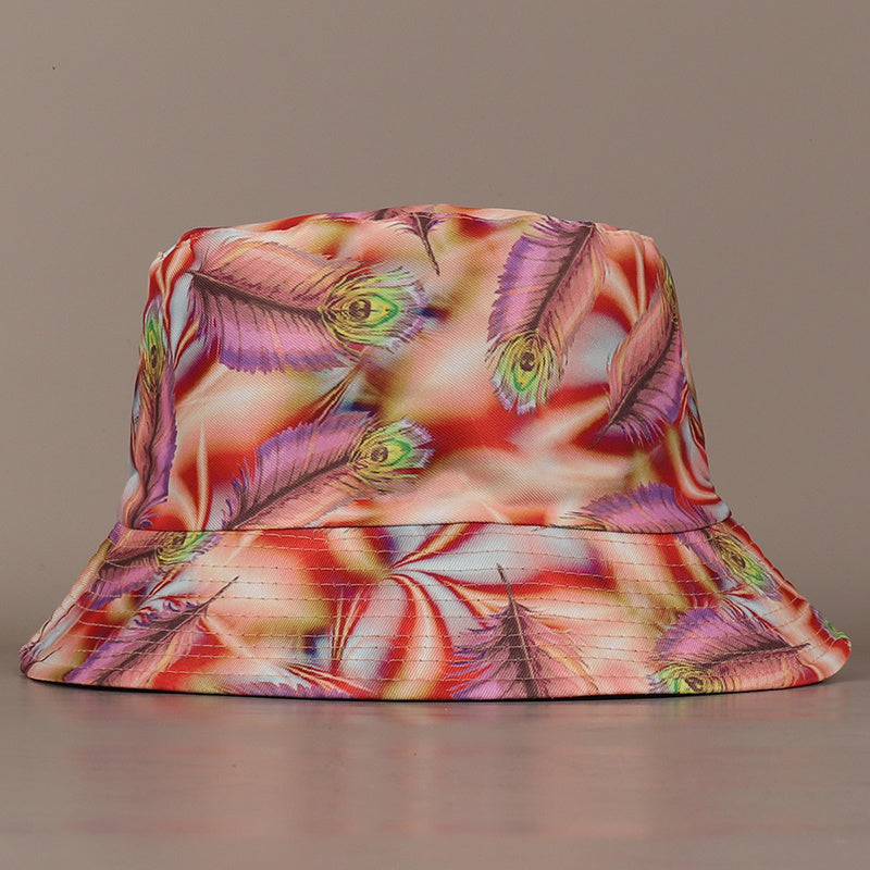 Pink Reversible Bucket Hat Purple Feather Fisherman Cap
