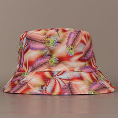 Pink Reversible Bucket Hat Purple Feather Fisherman Cap