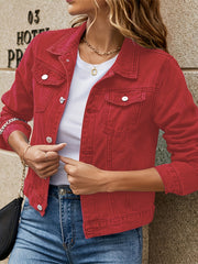 Long Sleeves Lapel Denim Jackets Flap Pockets Single Breasted Button