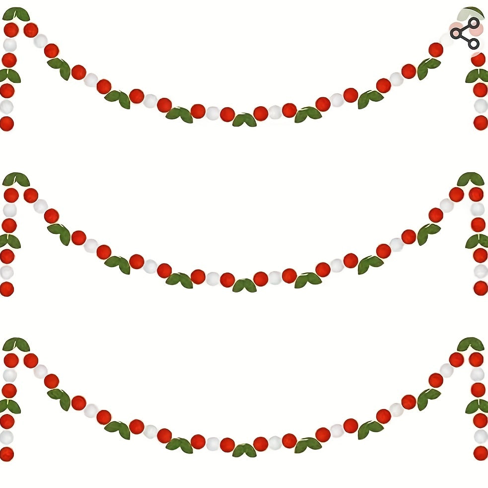 Winter Birthday Decorations: Felt Flowers, Pom Poms, Red Balls, Green Leaves