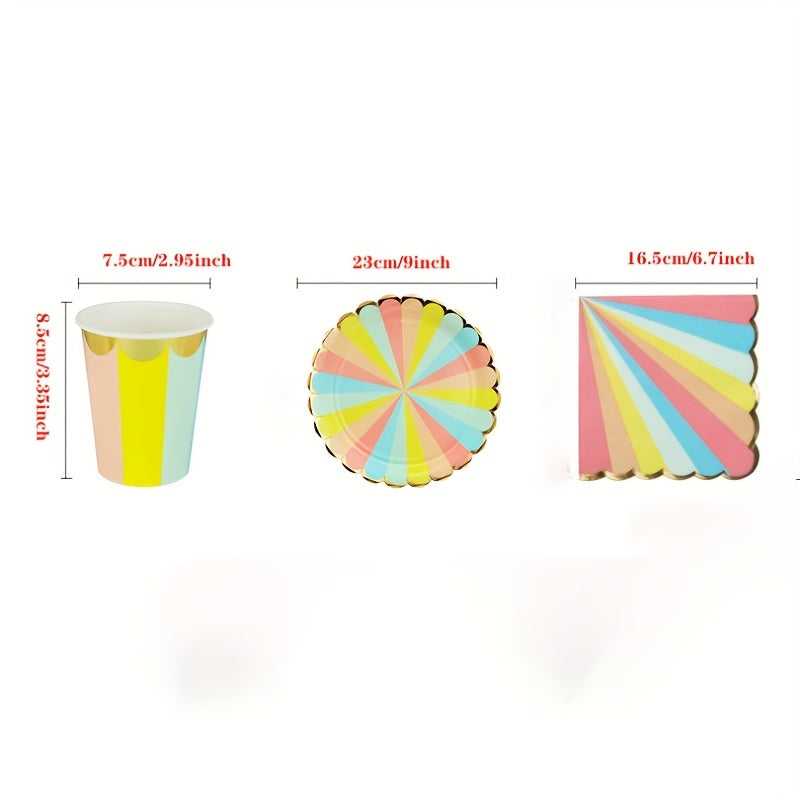 10pcs Rainbow Candy Plates and Napkins Set for Candy Party Decorations