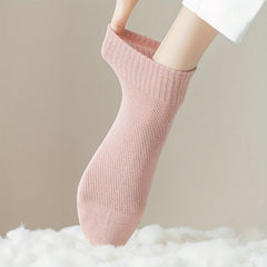 5 Pairs Solid Crew Short Socks Women's Stockings