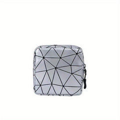 Geometric Pattern Mini Storage Bag Zipper PU Leather Lightweight Organizer