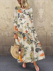 Women's Plus Floral Print Half Sleeve Round Neck Maxi Dress