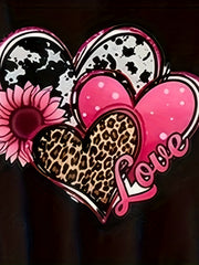 3D Heart Graphic LOVE Print Tee Short Sleeve Summer Sports T-shirt