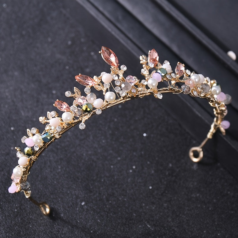 Bridal Rhinestone Pearl Headband Tiara Set