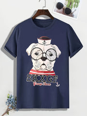 Men's Cartoon Dog Print T shirt Casual Slightly Stretch Crew Neck Tee