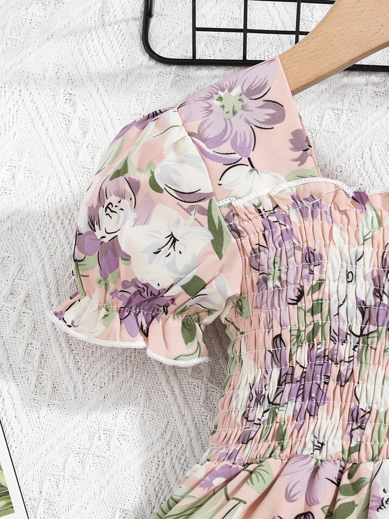 Girls Flower Print Short Sleeve Dress Kids Clothing Spring Autumn