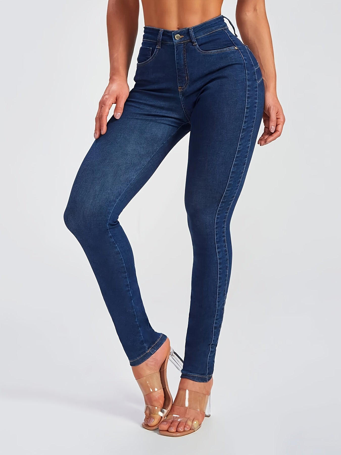 Women's High Waist Skinny Leg Jeans Solid Denim Pants