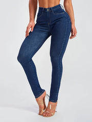 Women's High Waist Skinny Leg Jeans Solid Denim Pants