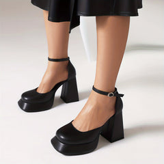 Women's Block Heeled Sandals Square Toe Platform Pumps