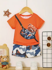 Baby Boy's Bear Print T Shirt & Plaid Shorts Set