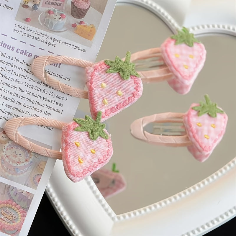 2pcs Girls Pink Strawberry Hairpins Sweet Hair Accessories